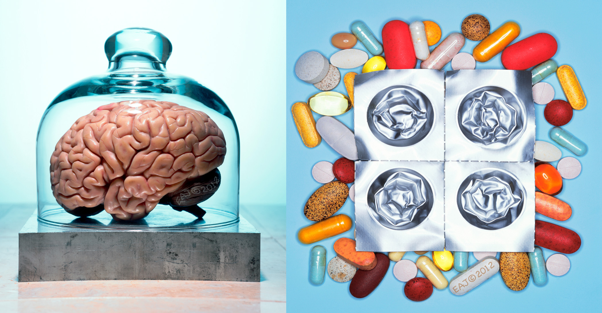 Glass domed Brain / Pills vitamins 